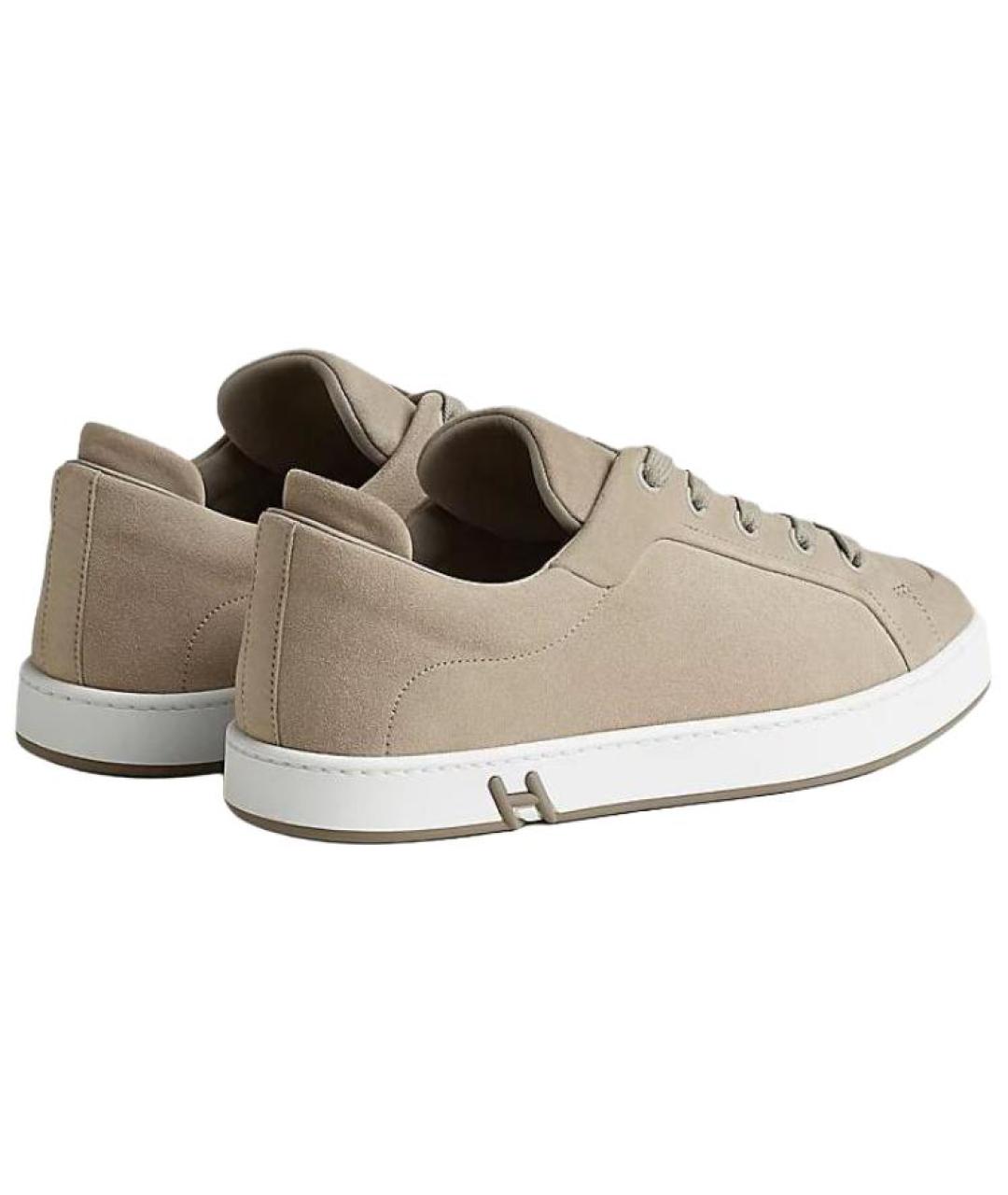 HERMES Бежевые замшевые кроссовки, фото 3