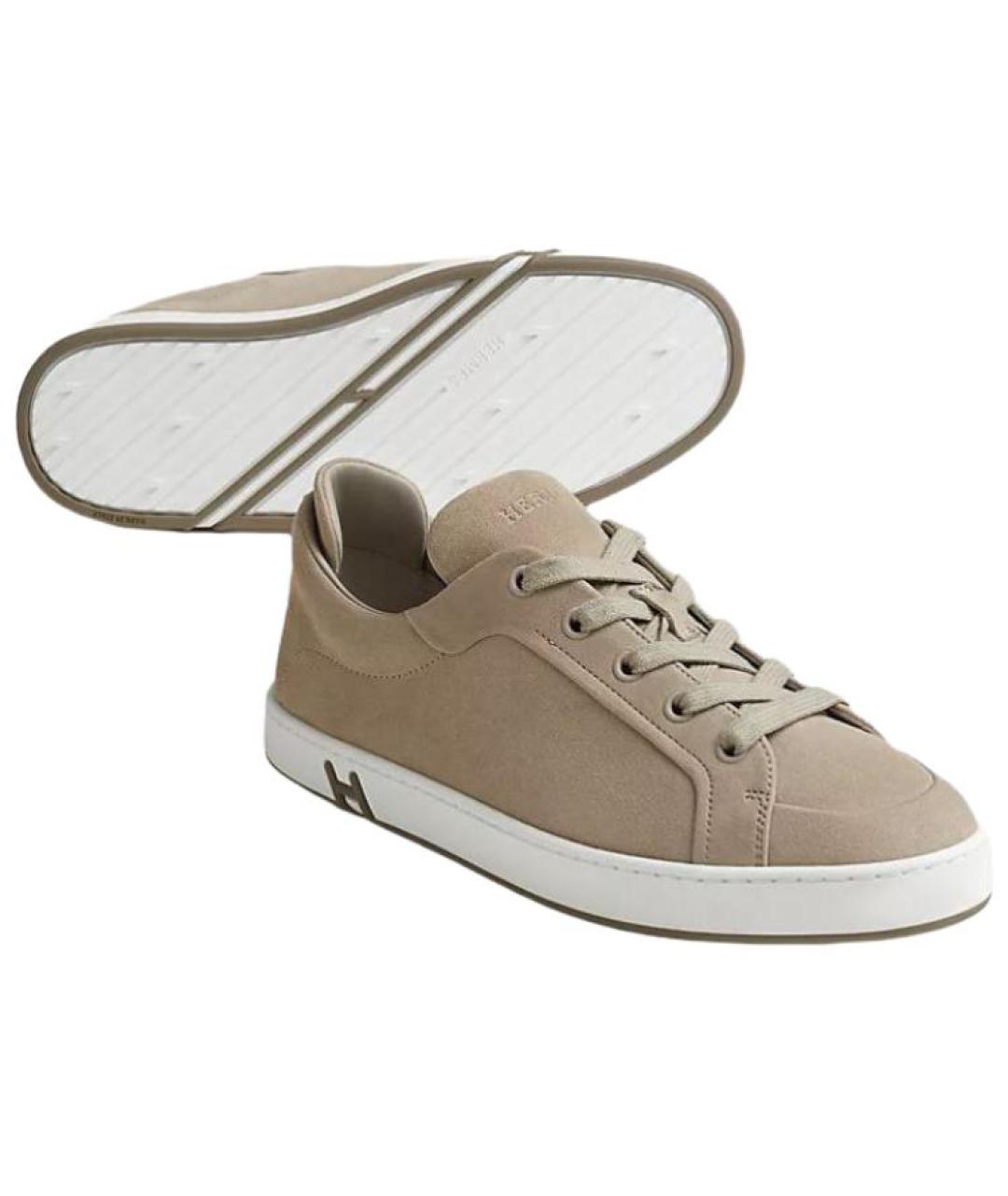 HERMES Бежевые замшевые кроссовки, фото 4