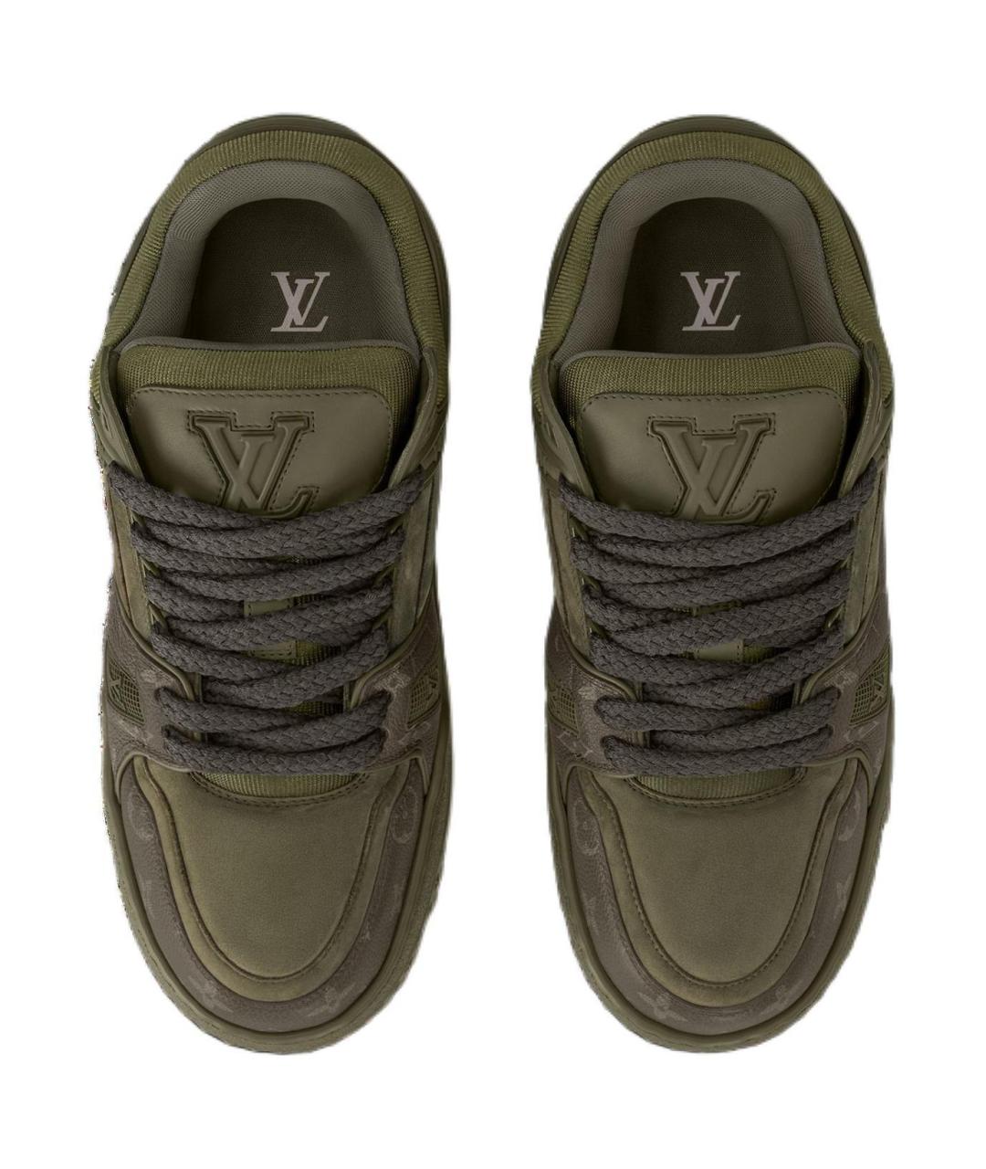 LOUIS VUITTON Зеленые кожаные низкие кроссовки / кеды, фото 4