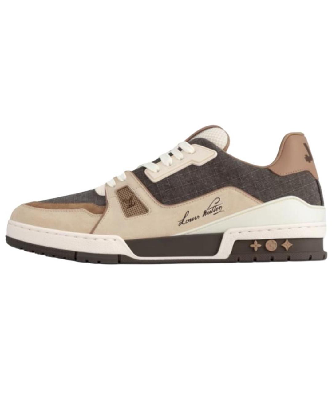 LOUIS VUITTON Коричневые кожаные низкие кроссовки / кеды, фото 2
