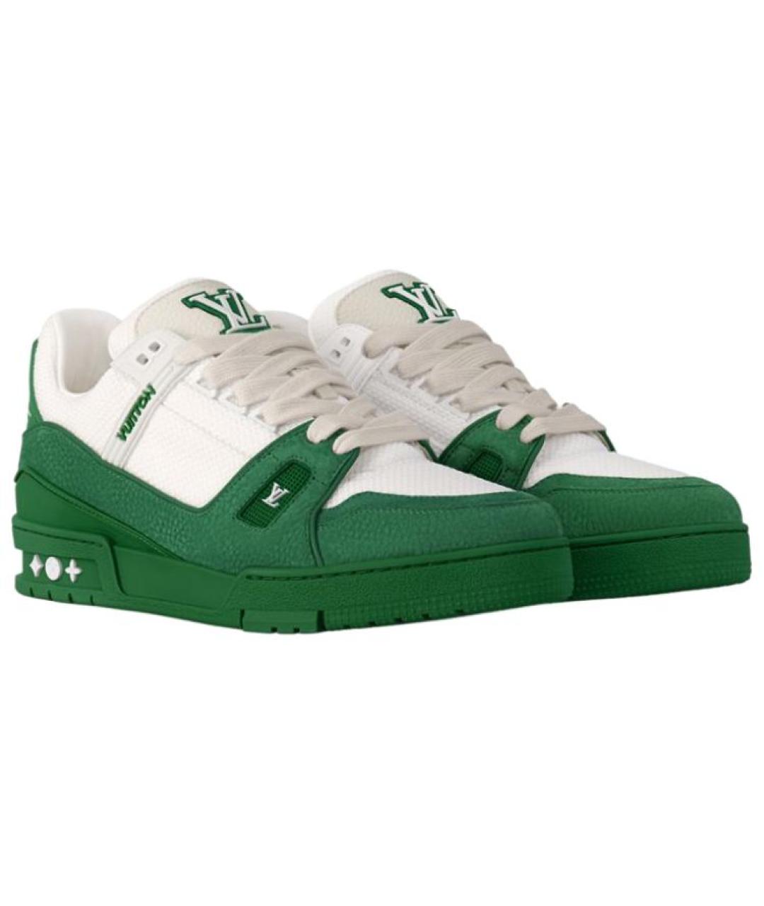 LOUIS VUITTON Зеленые кожаные низкие кроссовки / кеды, фото 3