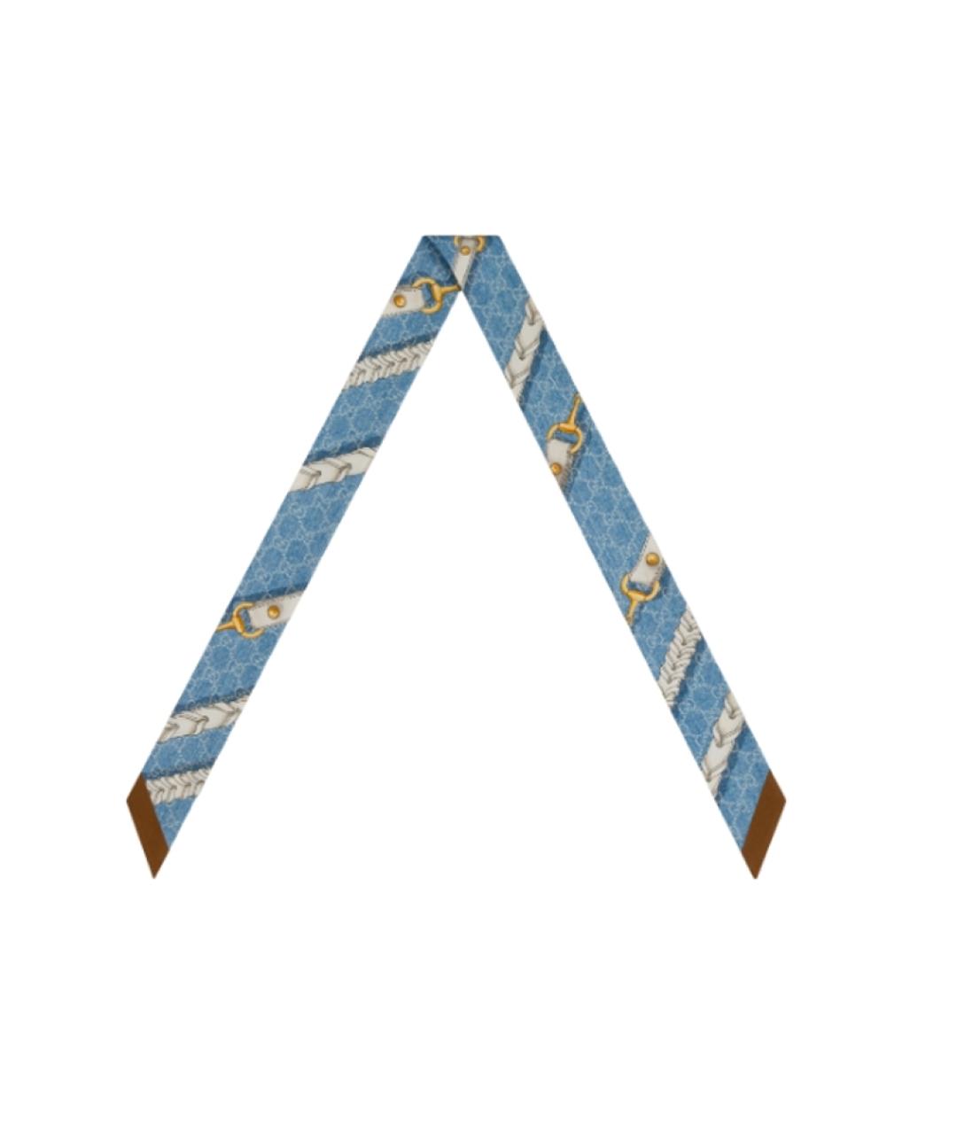 GUCCI Синий шелковый шарф, фото 4