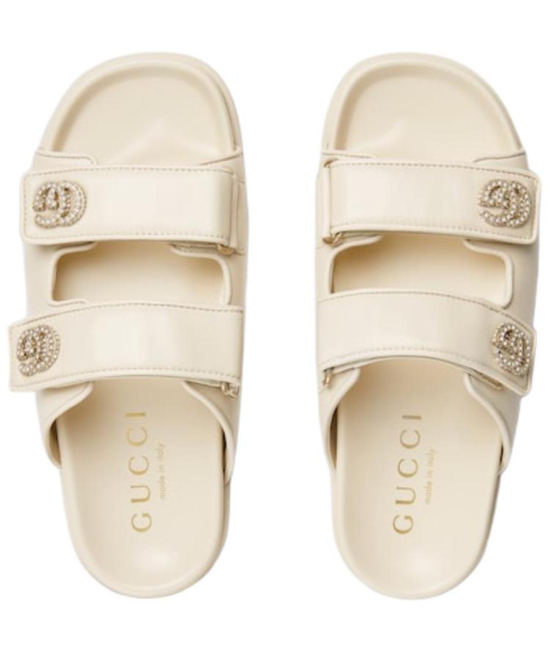 GUCCI Бежевые кожаные шлепанцы, фото 4