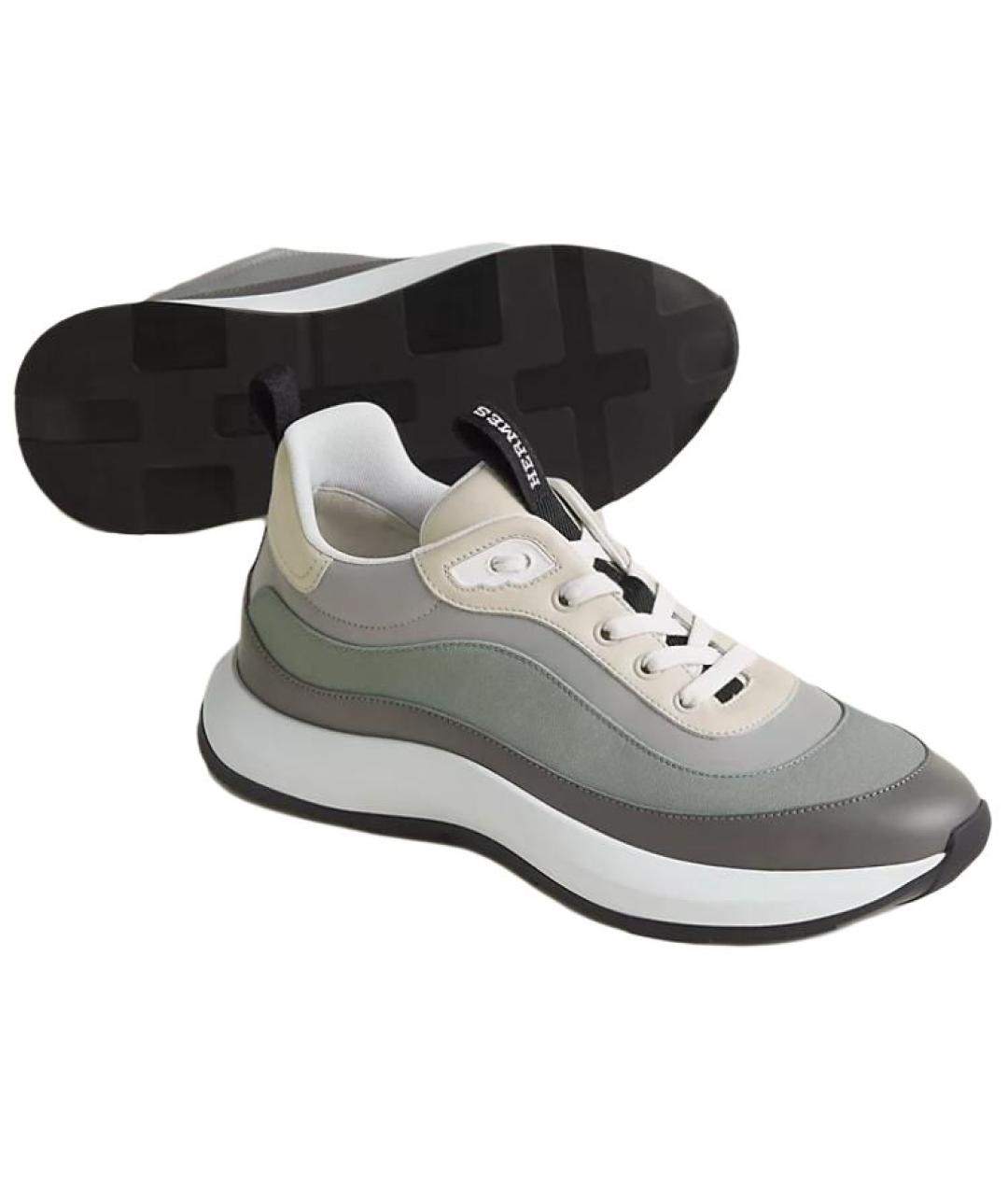 HERMES Серые кожаные низкие кроссовки / кеды, фото 4