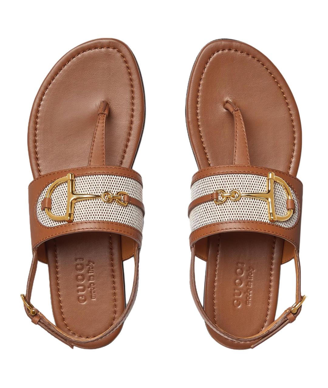 GUCCI Коричневые кожаные сандалии, фото 4