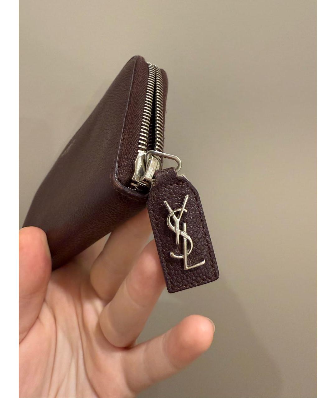 SAINT LAURENT Бордовый кожаный кошелек, фото 6