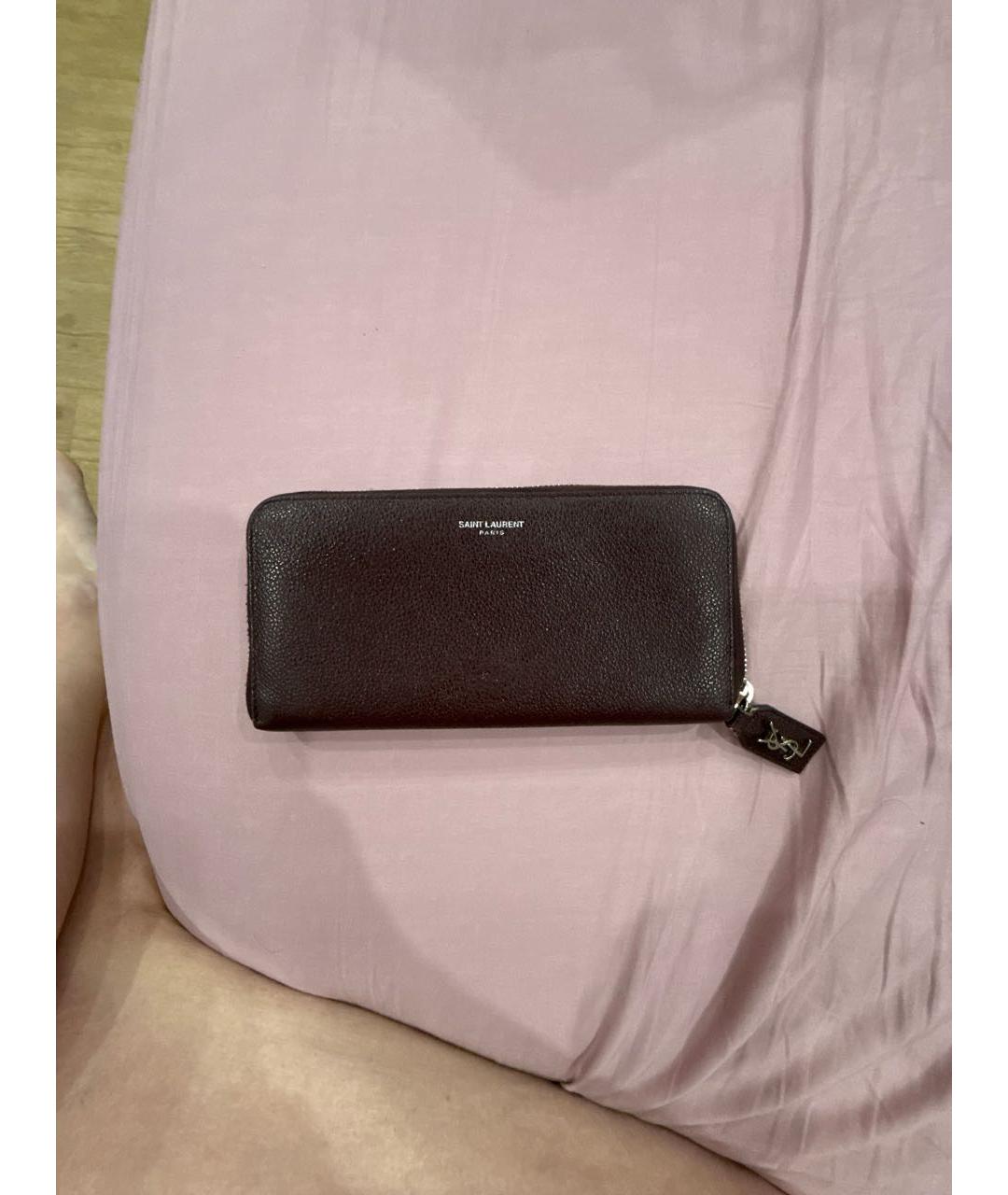 SAINT LAURENT Бордовый кожаный кошелек, фото 7