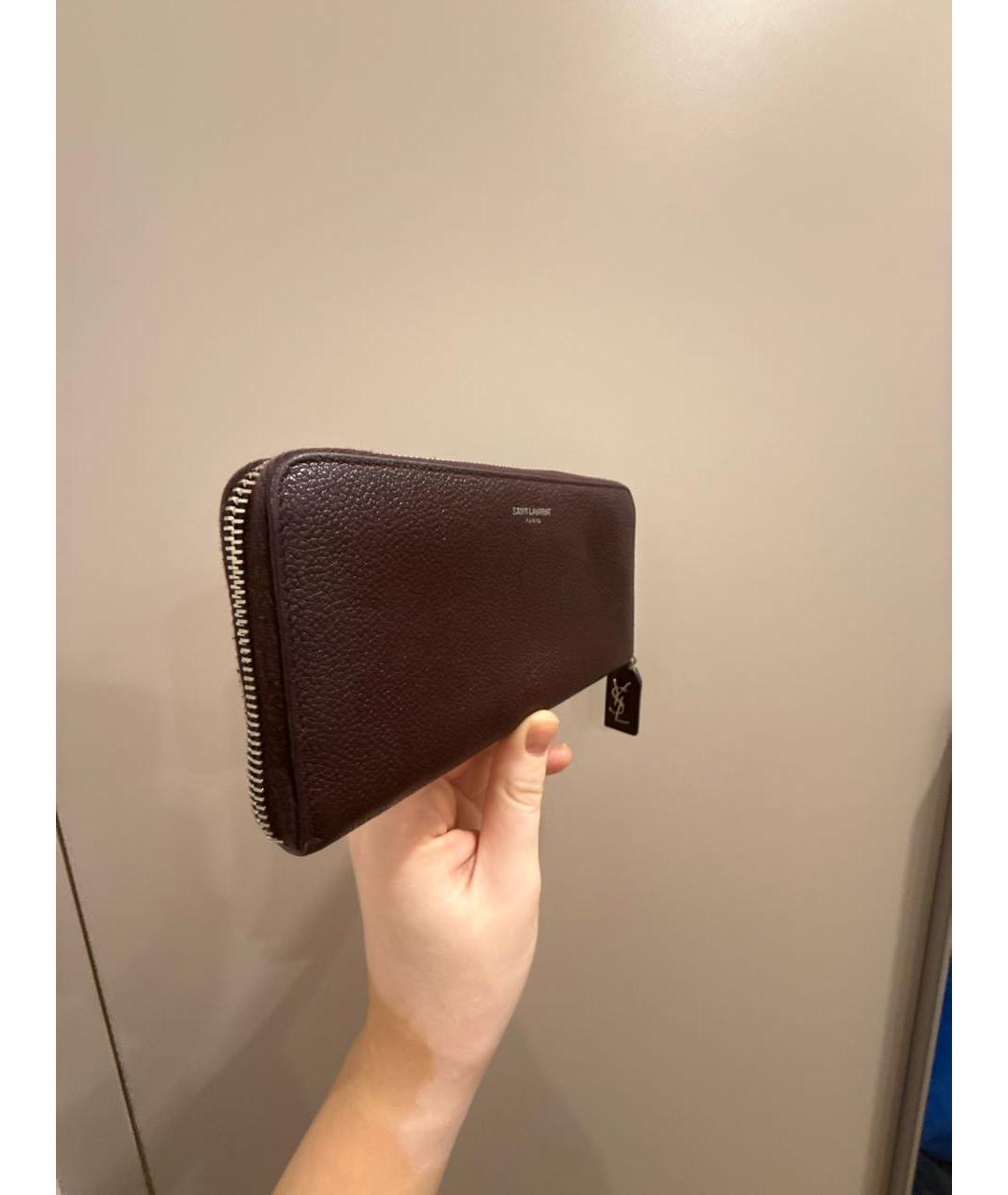 SAINT LAURENT Бордовый кожаный кошелек, фото 2