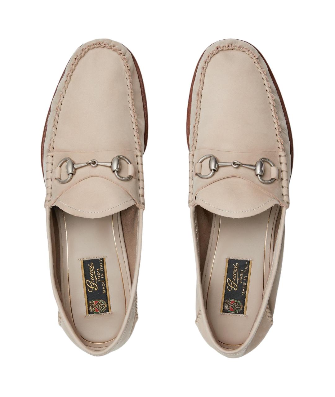 GUCCI Бежевые кожаные лоферы, фото 4
