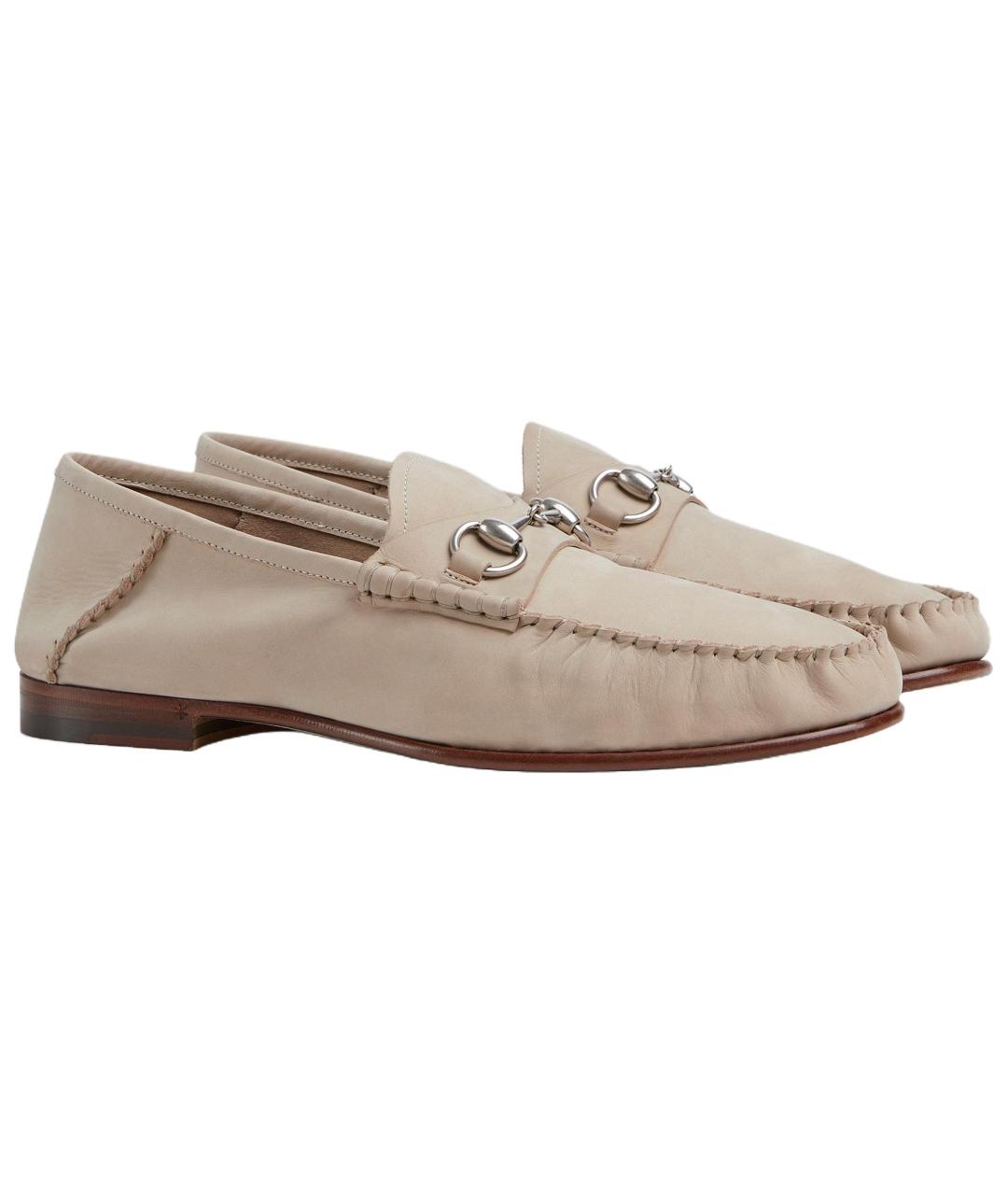 GUCCI Бежевые кожаные лоферы, фото 3