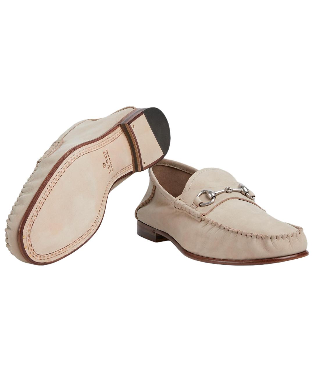 GUCCI Бежевые кожаные лоферы, фото 6