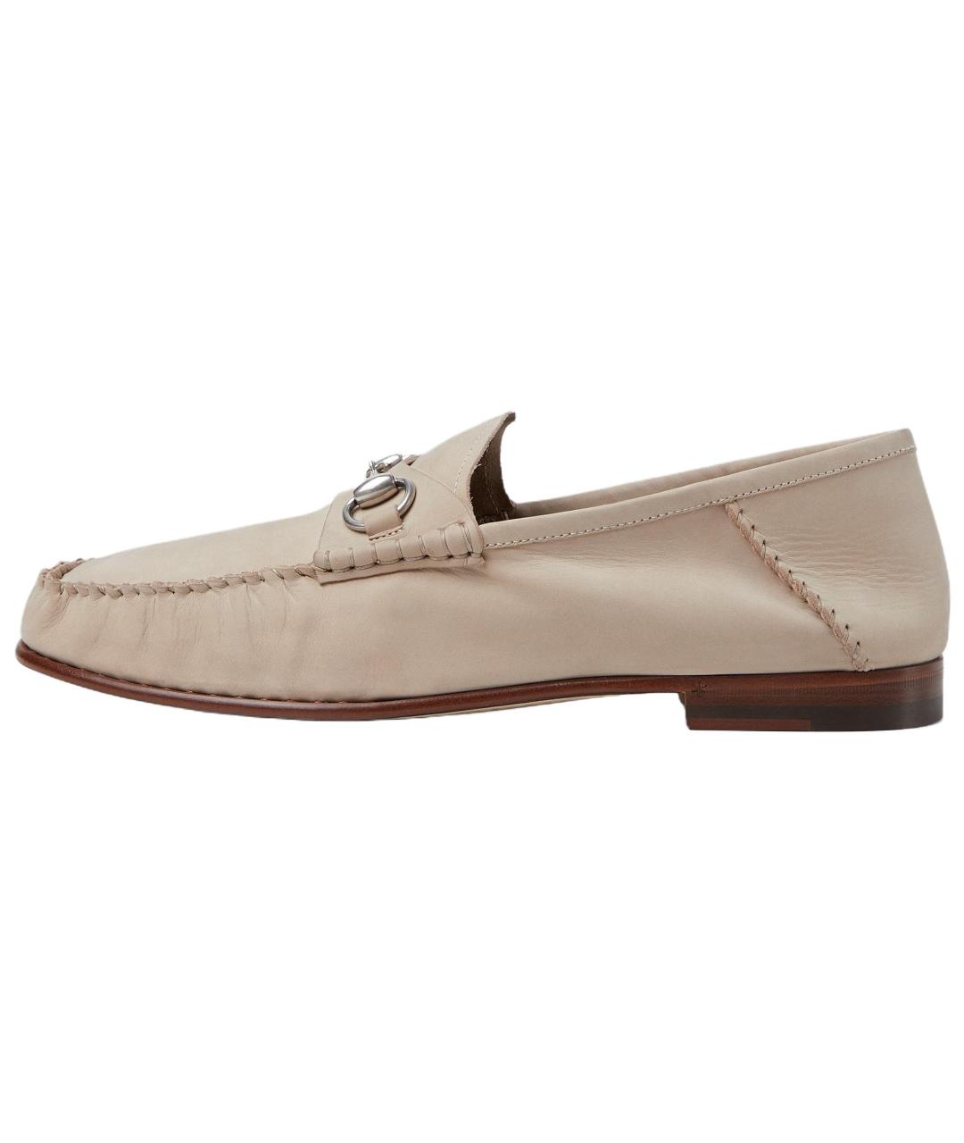 GUCCI Бежевые кожаные лоферы, фото 2