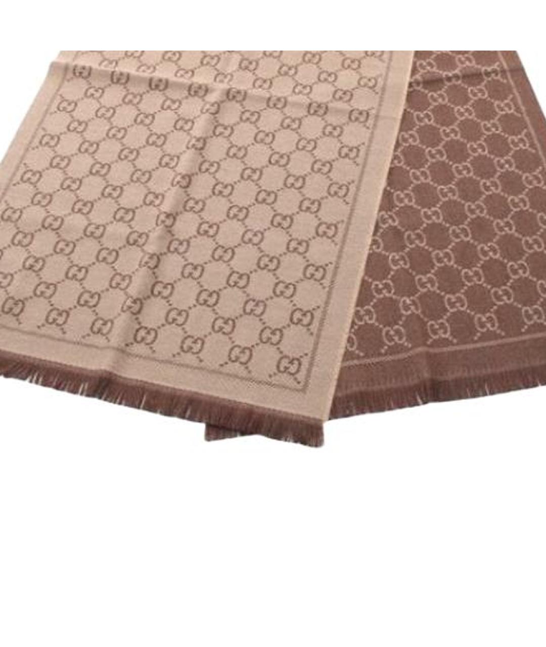 GUCCI Бежевый шерстяной шарф, фото 3