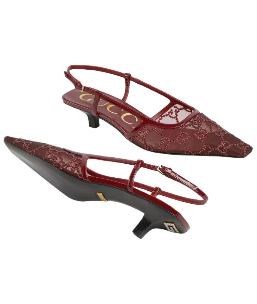 GUCCI Бордовые лодочки на низком каблуке, фото 6