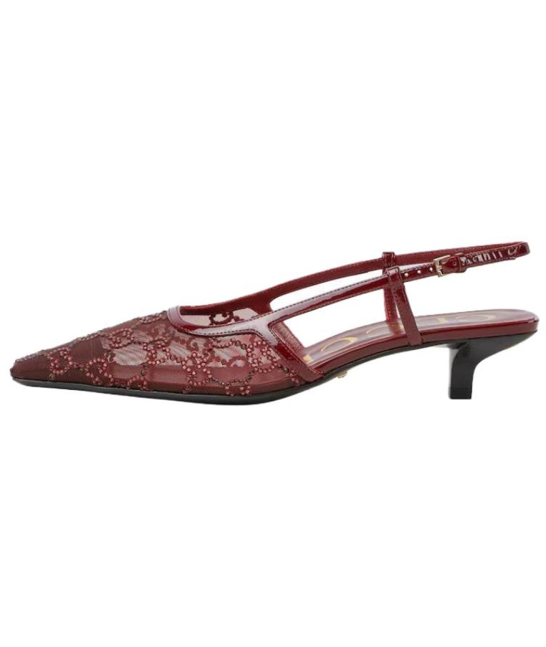 GUCCI Бордовые лодочки на низком каблуке, фото 2