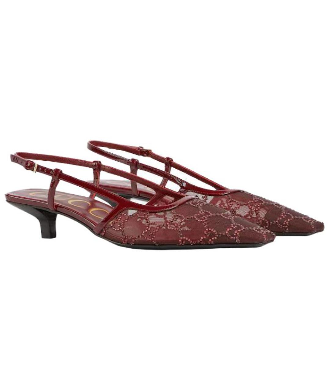 GUCCI Бордовые лодочки на низком каблуке, фото 3