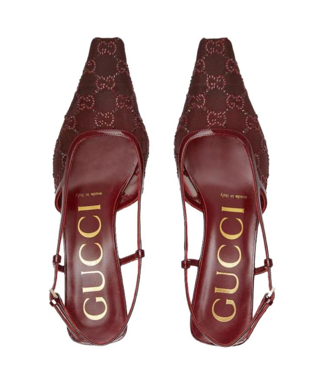 GUCCI Бордовые лодочки на низком каблуке, фото 4