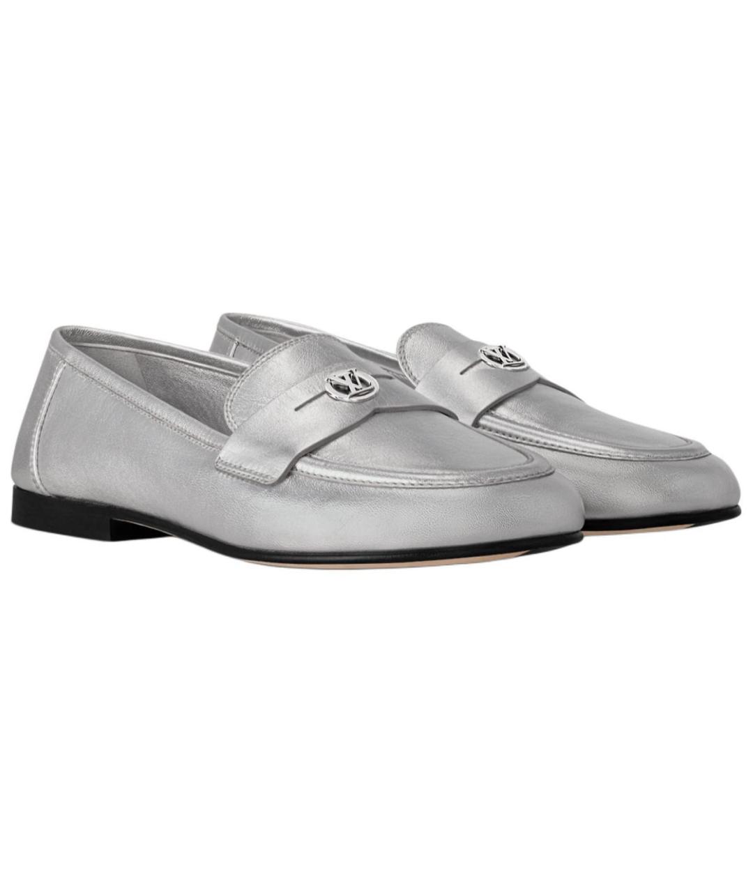LOUIS VUITTON Серебряные кожаные лоферы, фото 3