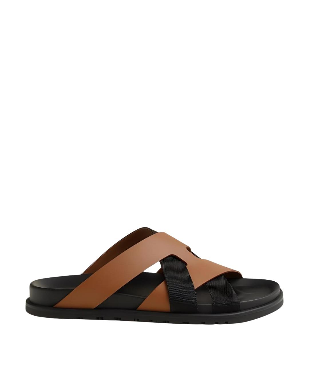 HERMES Черные кожаные сандалии, фото 1