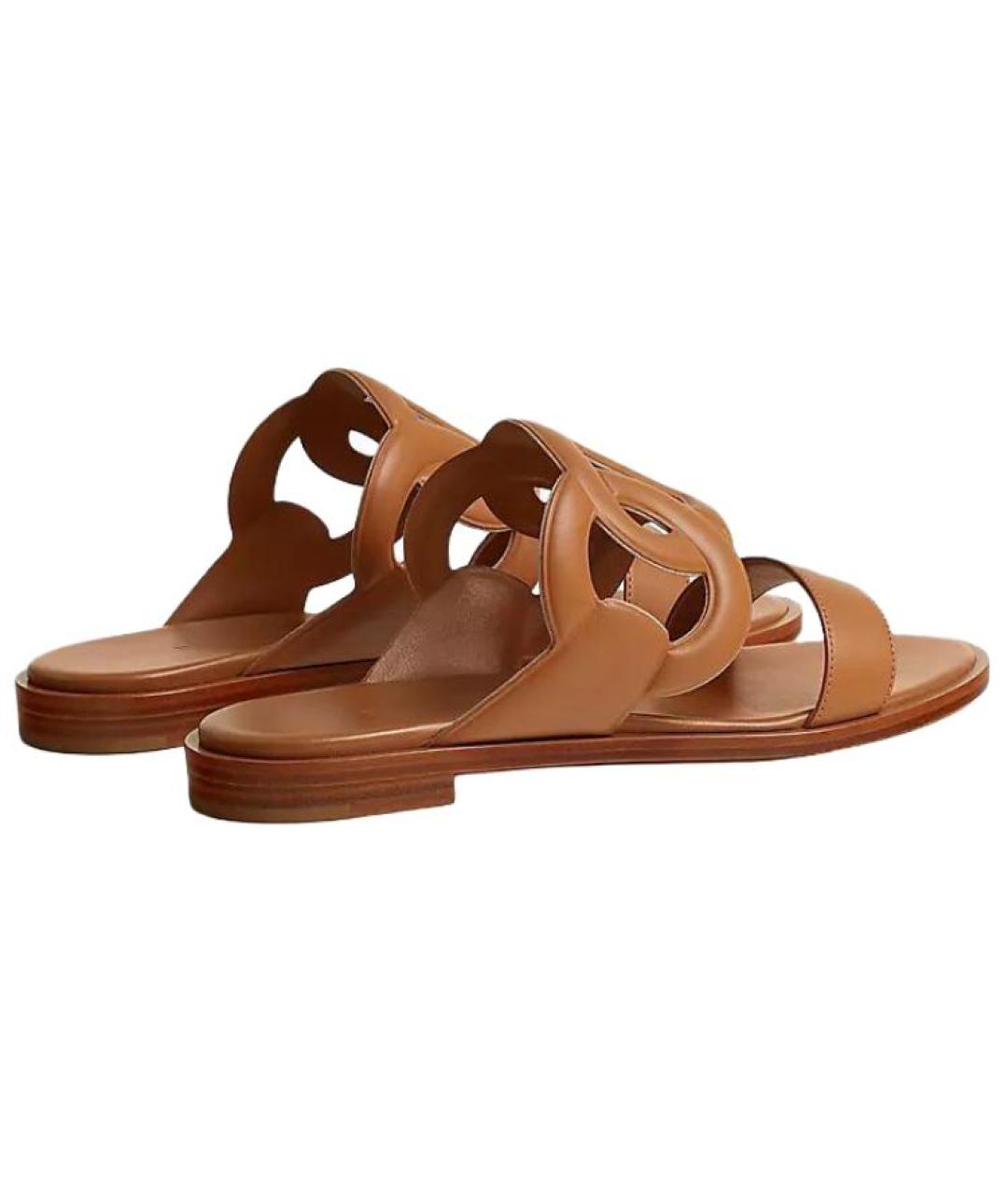 HERMES Коричневые кожаные шлепанцы, фото 4