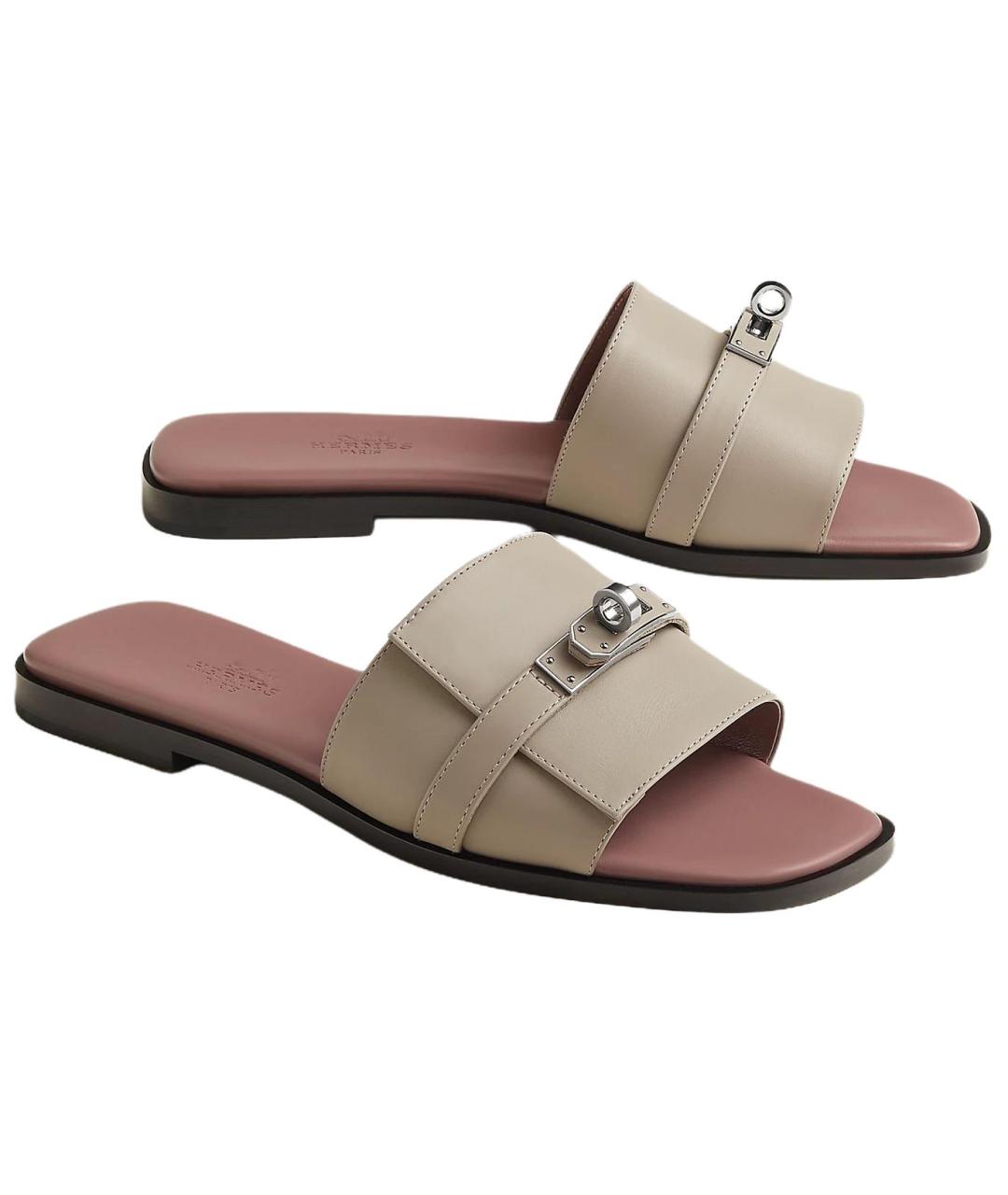 HERMES Серые кожаные сандалии, фото 2