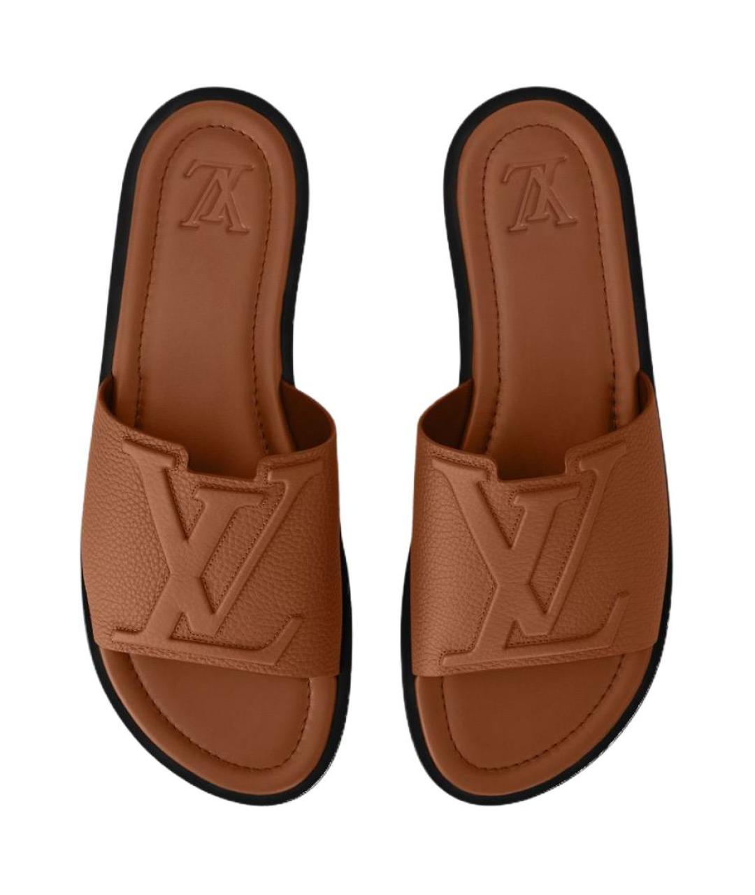 LOUIS VUITTON Коричневые кожаные сандалии, фото 3