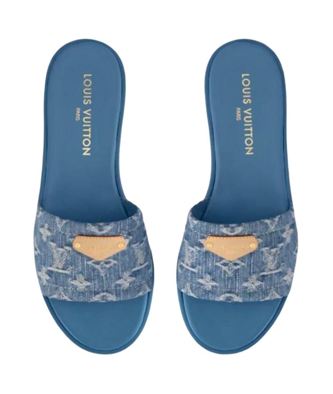LOUIS VUITTON Синие текстильные шлепанцы, фото 4