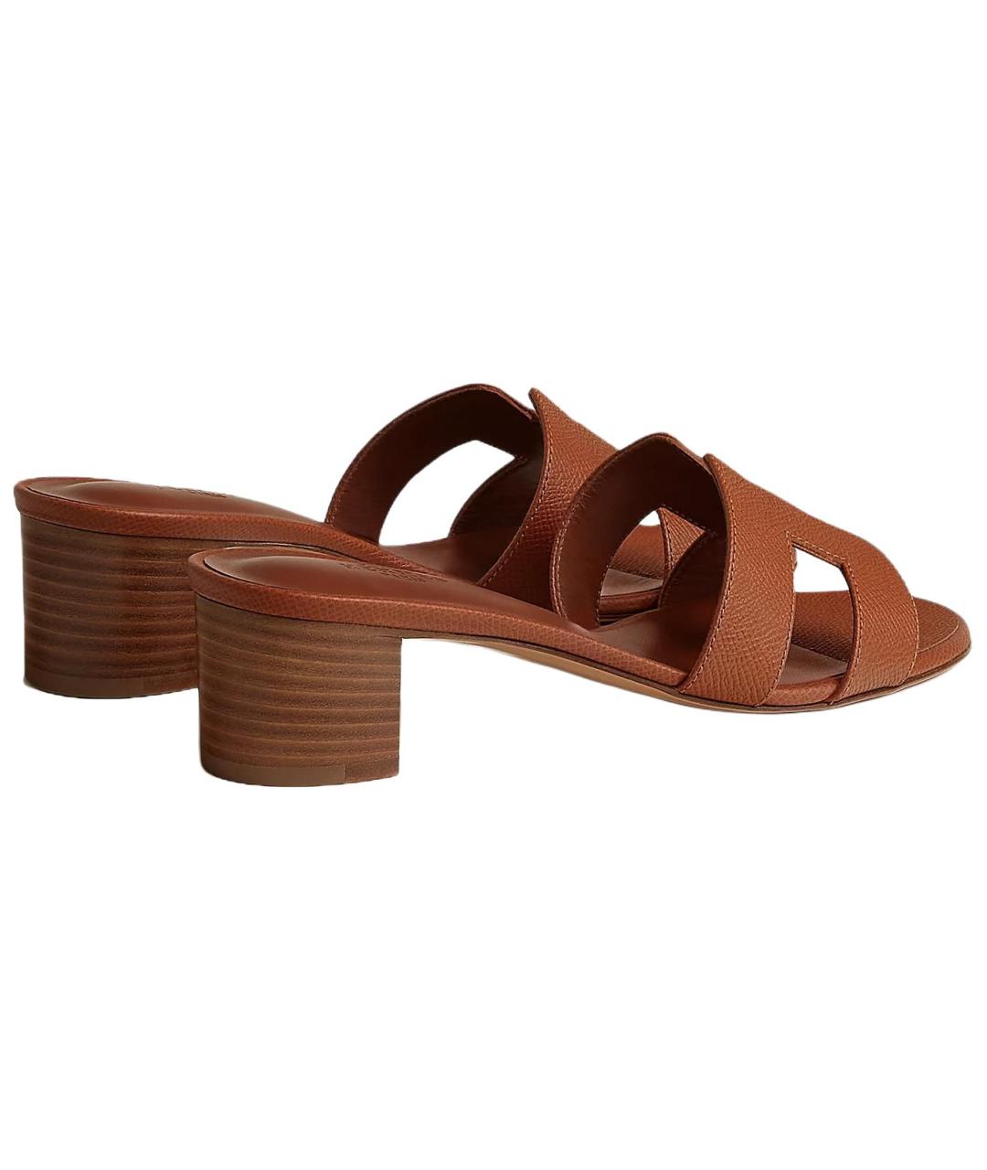 HERMES Коричневые кожаные сандалии, фото 4