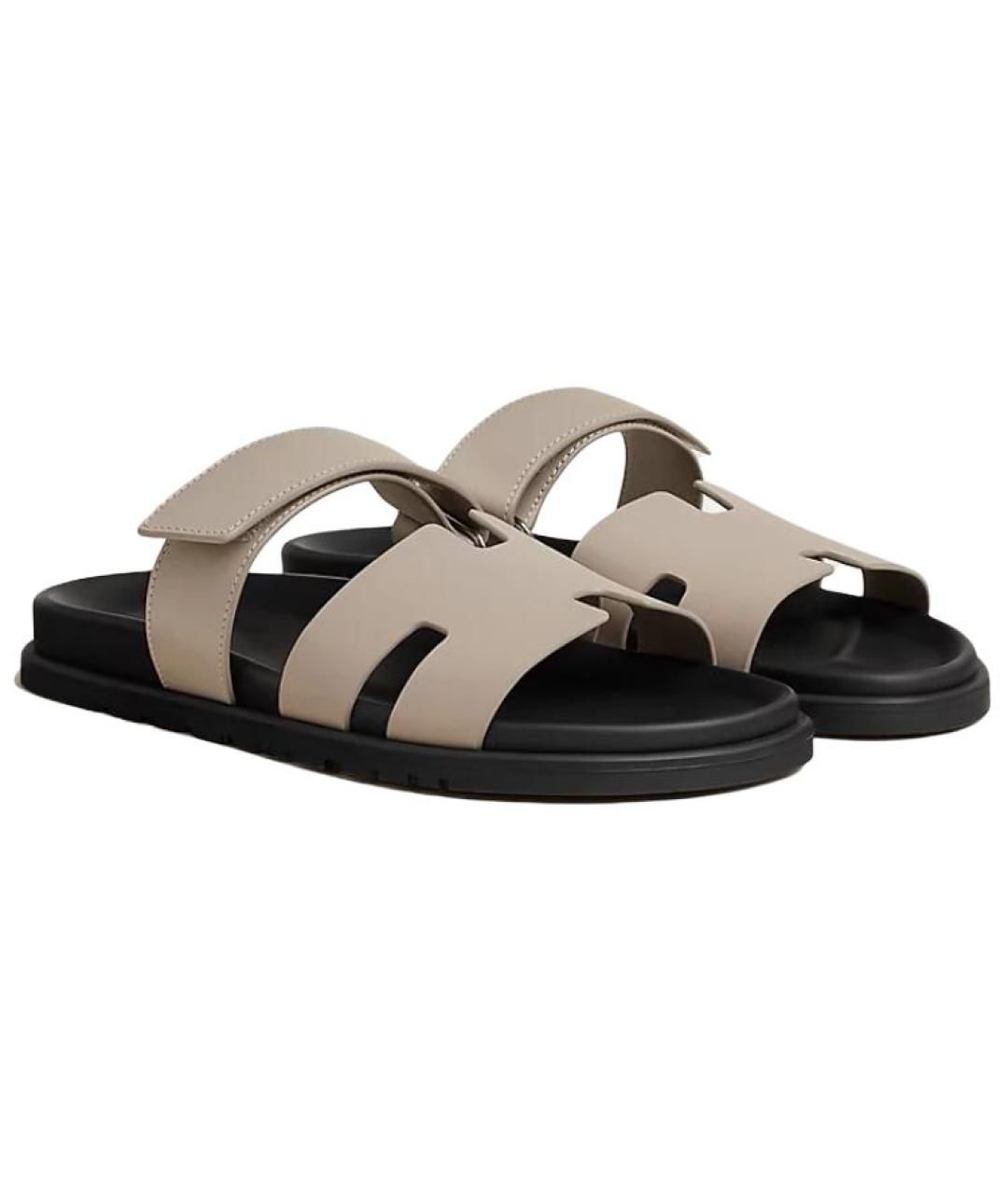 HERMES Бежевые кожаные сандалии, фото 2