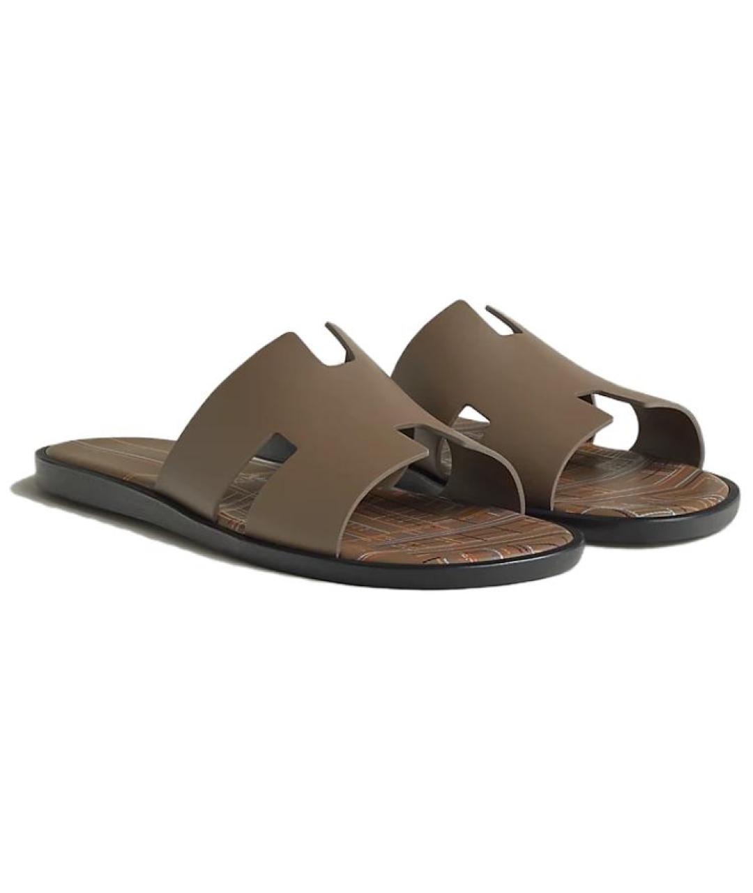 HERMES Бежевые кожаные сандалии, фото 4