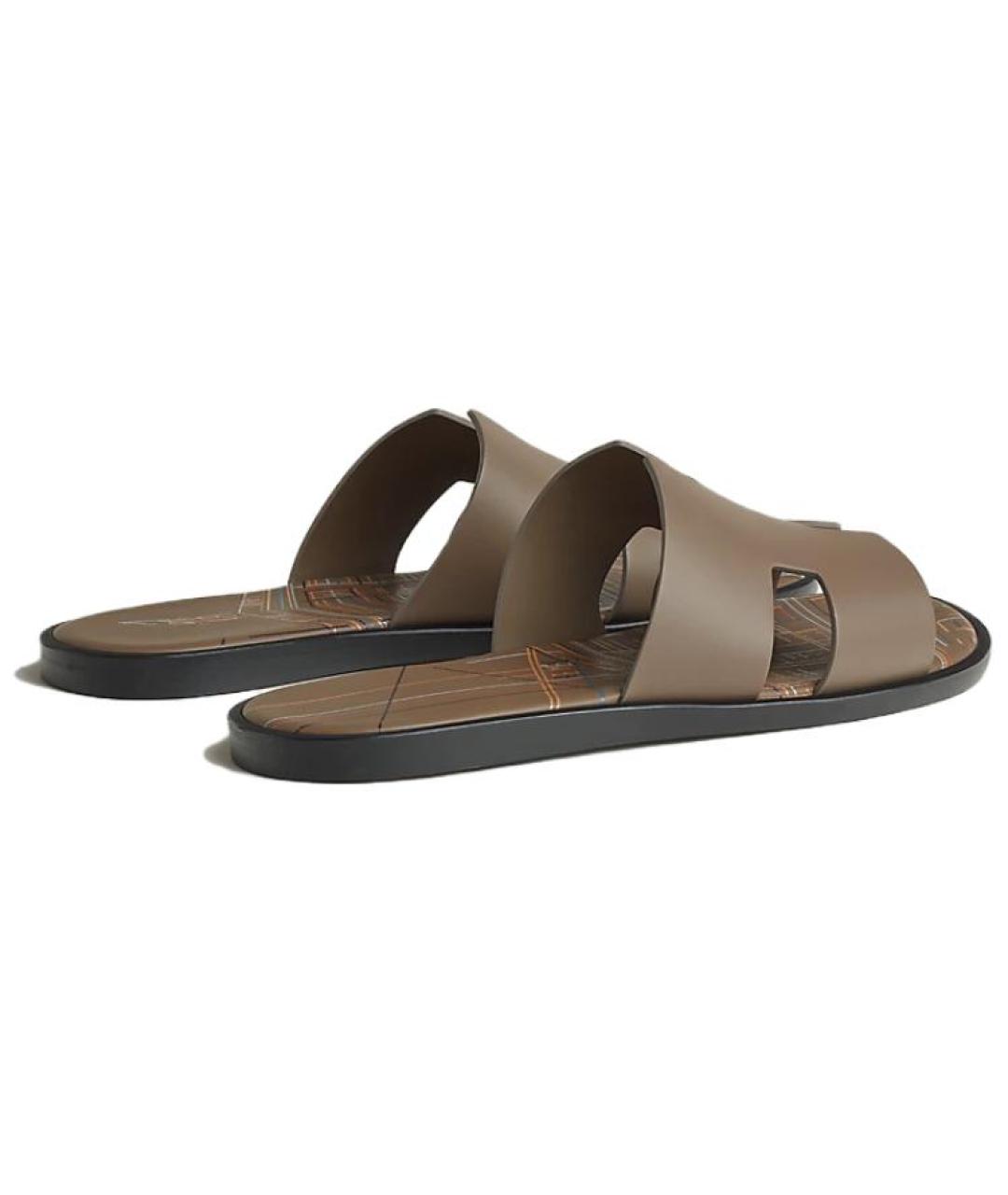 HERMES Бежевые кожаные сандалии, фото 5