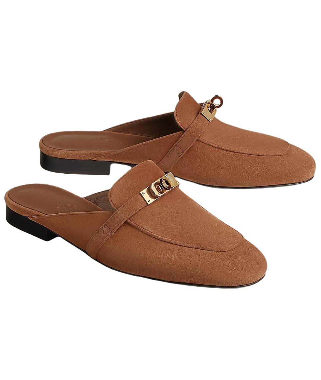 HERMES Коричневые замшевые мюли, фото 2