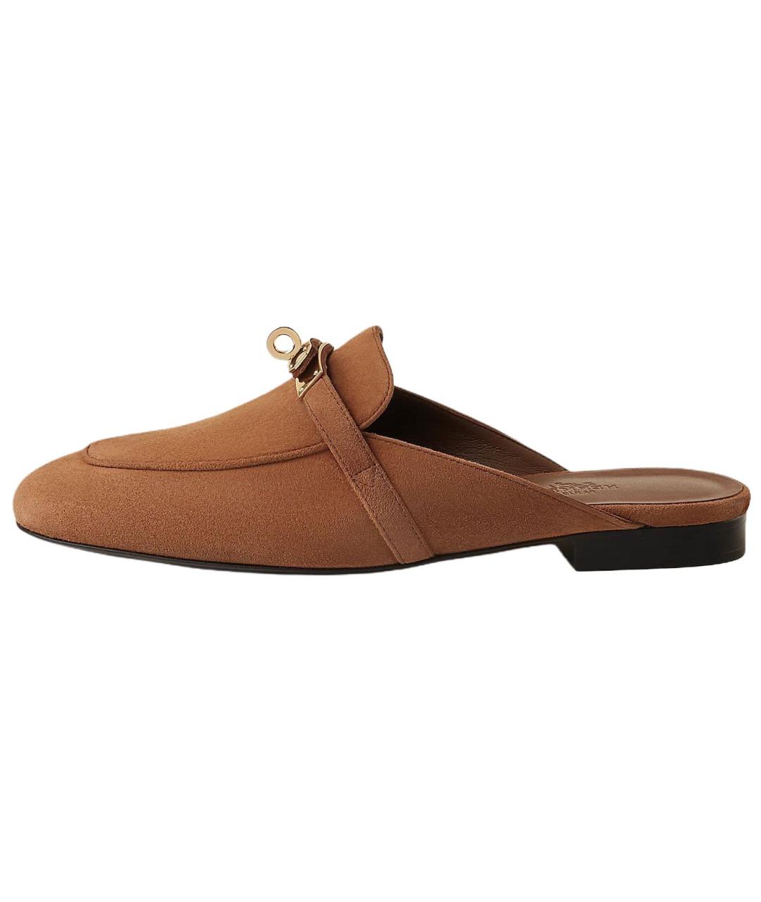HERMES Коричневые замшевые мюли, фото 3