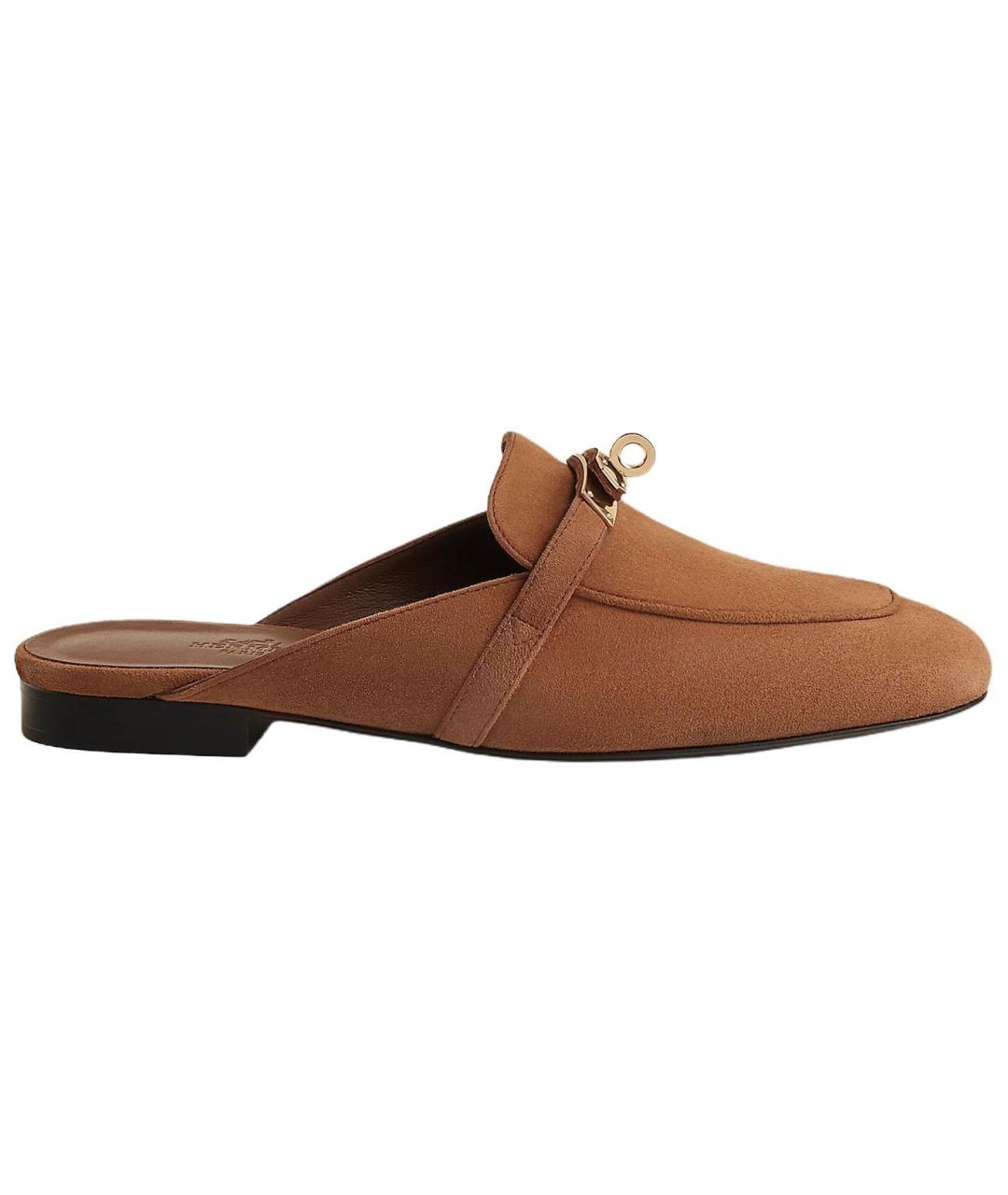 HERMES Коричневые замшевые мюли, фото 1