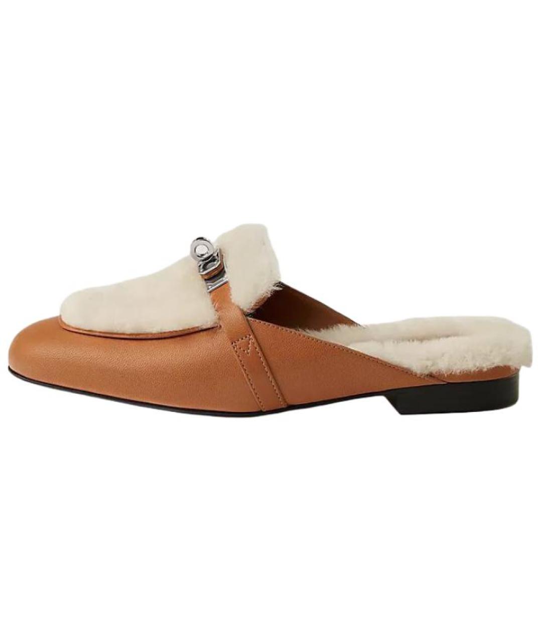 HERMES Коричневые кожаные мюли, фото 2