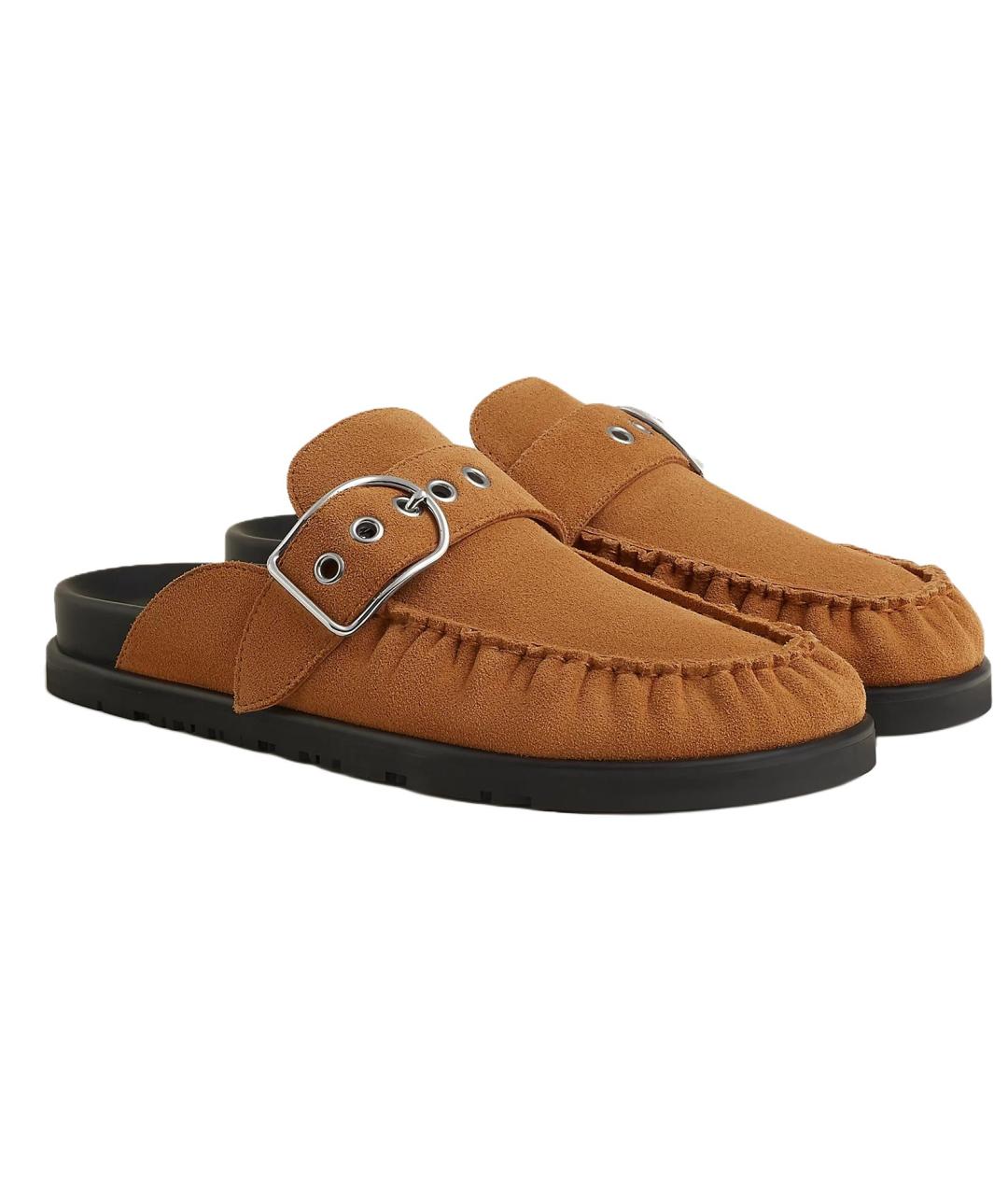 HERMES Коричневые замшевые мюли, фото 3