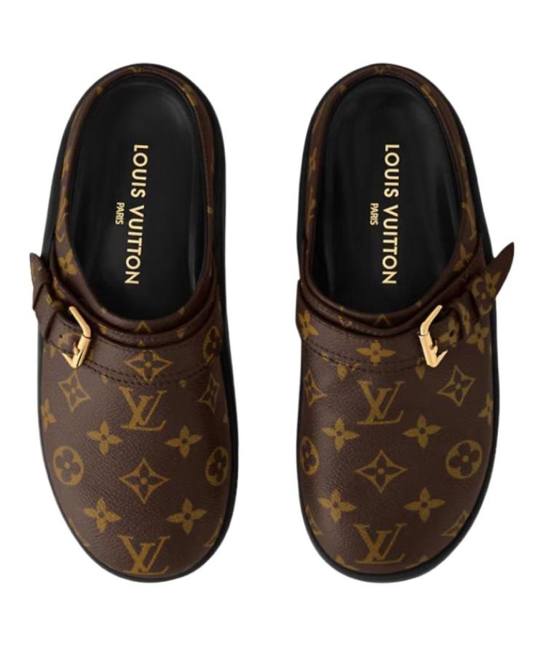 LOUIS VUITTON Коричневые кожаные мюли, фото 4