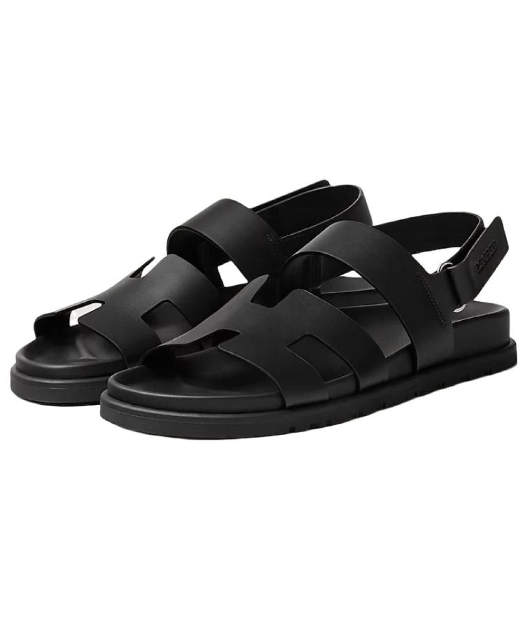 HERMES Черные кожаные сандалии, фото 3