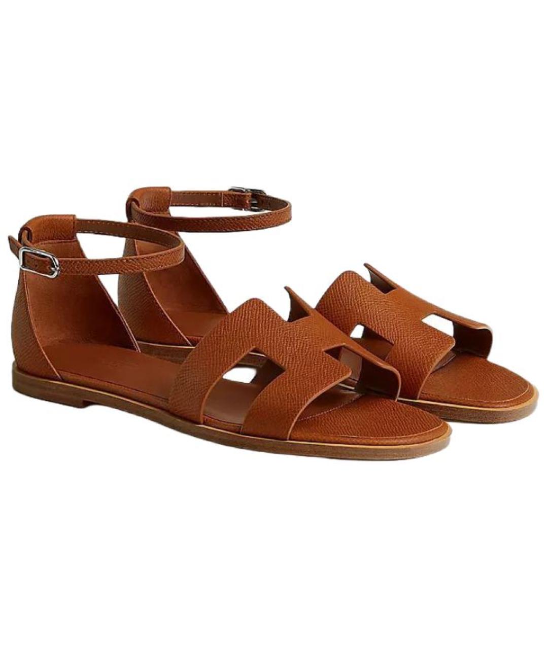 HERMES Коричневые кожаные босоножки, фото 3