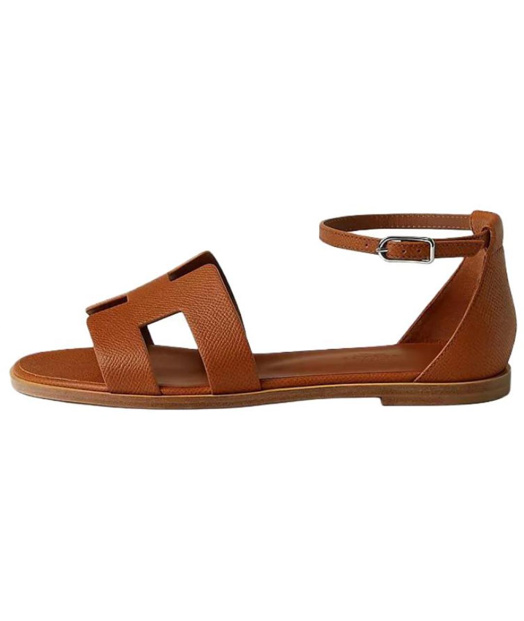 HERMES Коричневые кожаные босоножки, фото 2