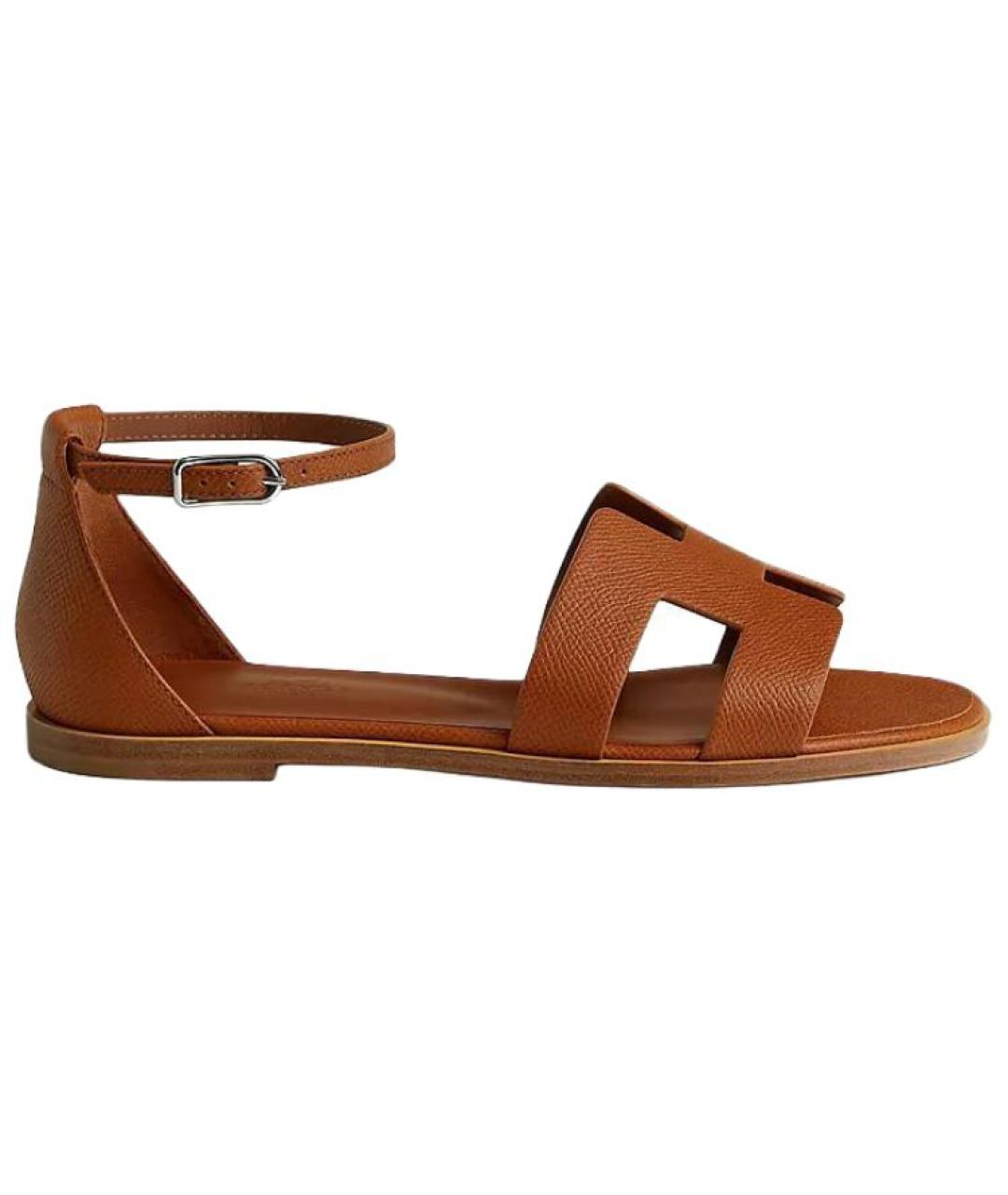 HERMES Коричневые кожаные босоножки, фото 1