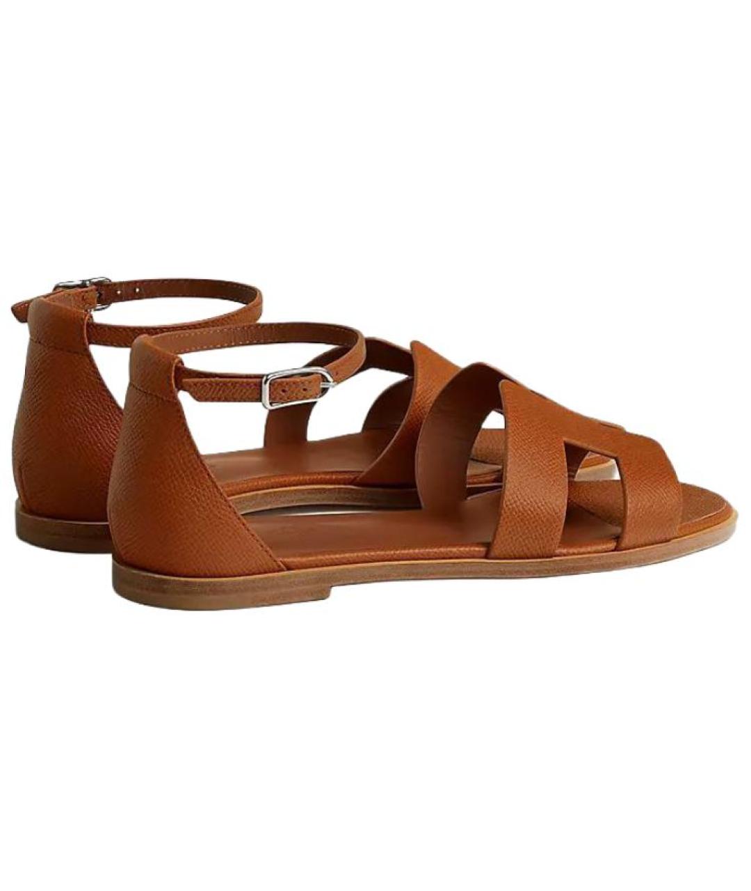 HERMES Коричневые кожаные босоножки, фото 4