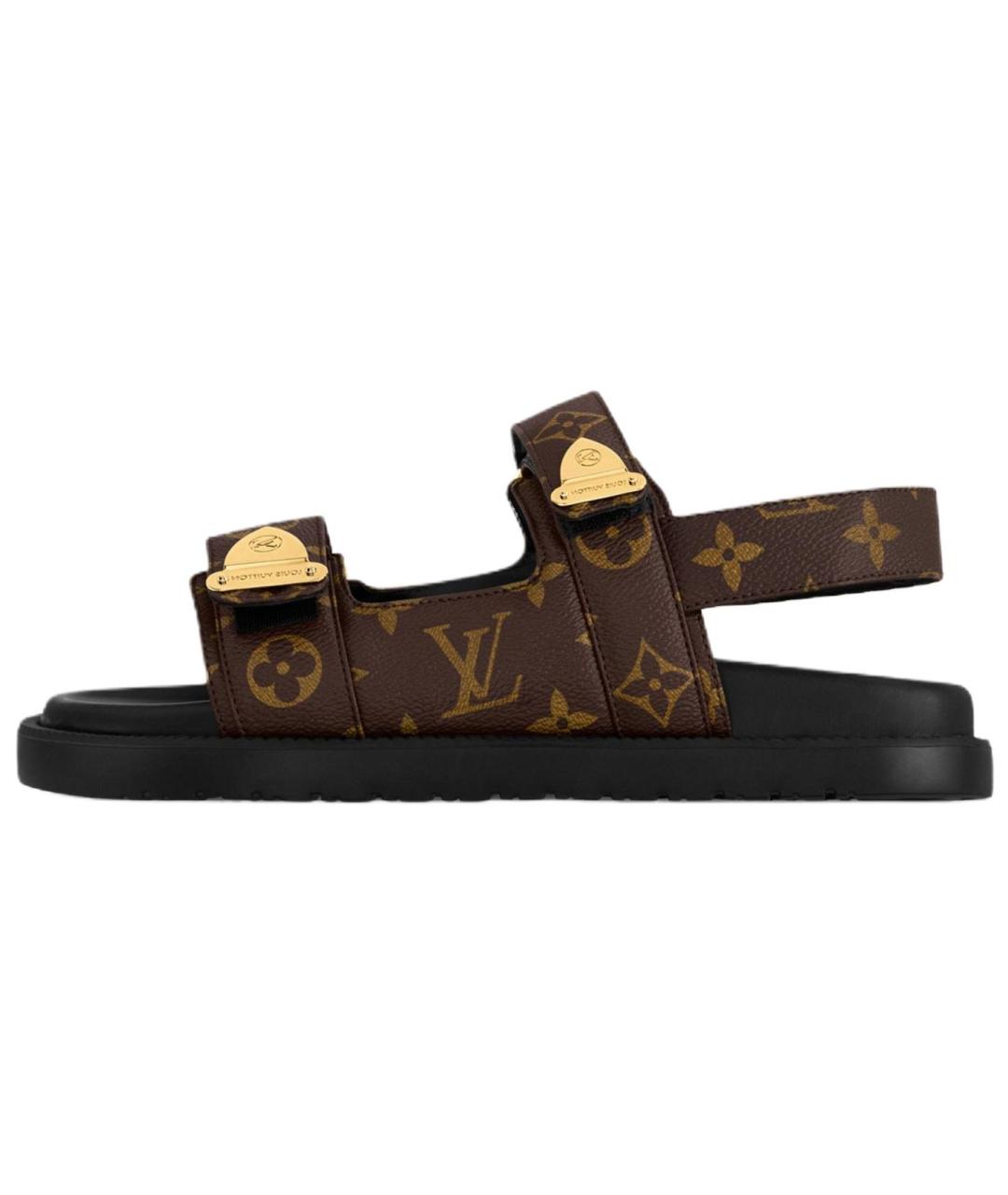 LOUIS VUITTON Коричневые кожаные сандалии, фото 2