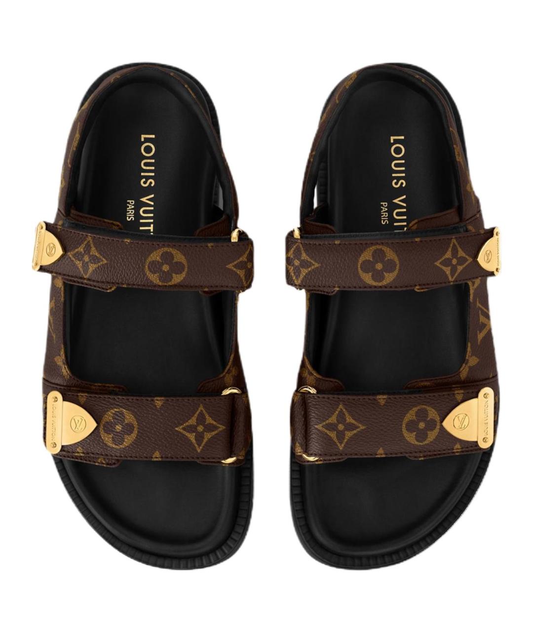 LOUIS VUITTON Коричневые кожаные сандалии, фото 4