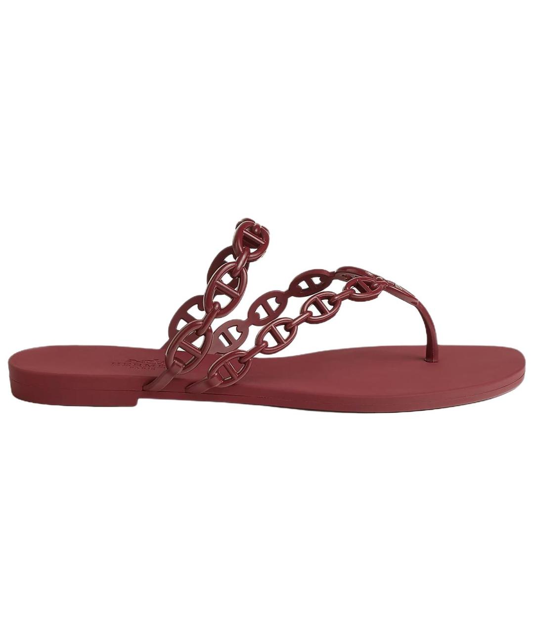 HERMES Бордовые шлепанцы, фото 1