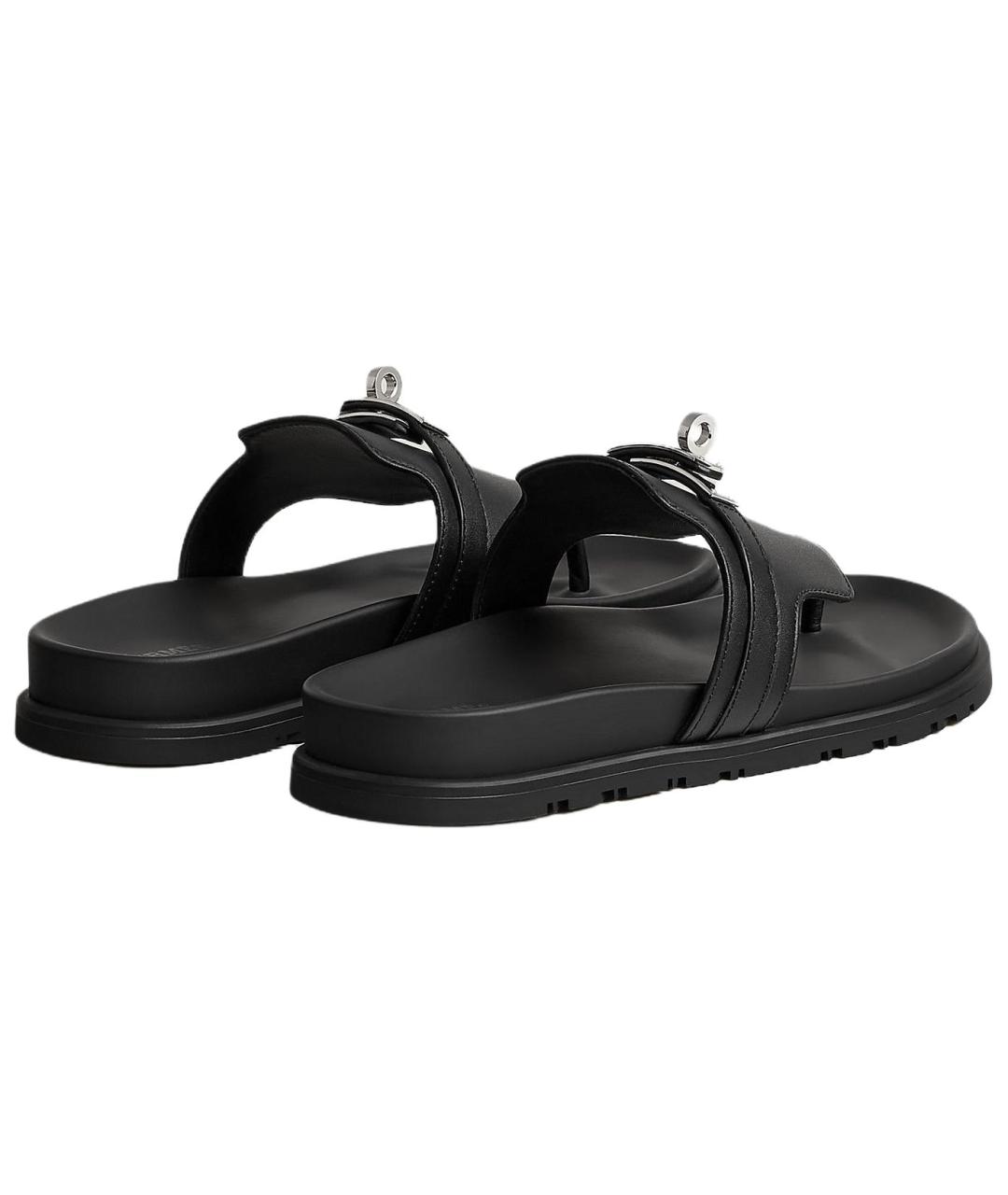HERMES Черные кожаные шлепанцы, фото 3