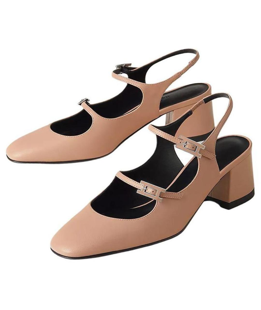 HERMES Бежевые кожаные туфли, фото 3