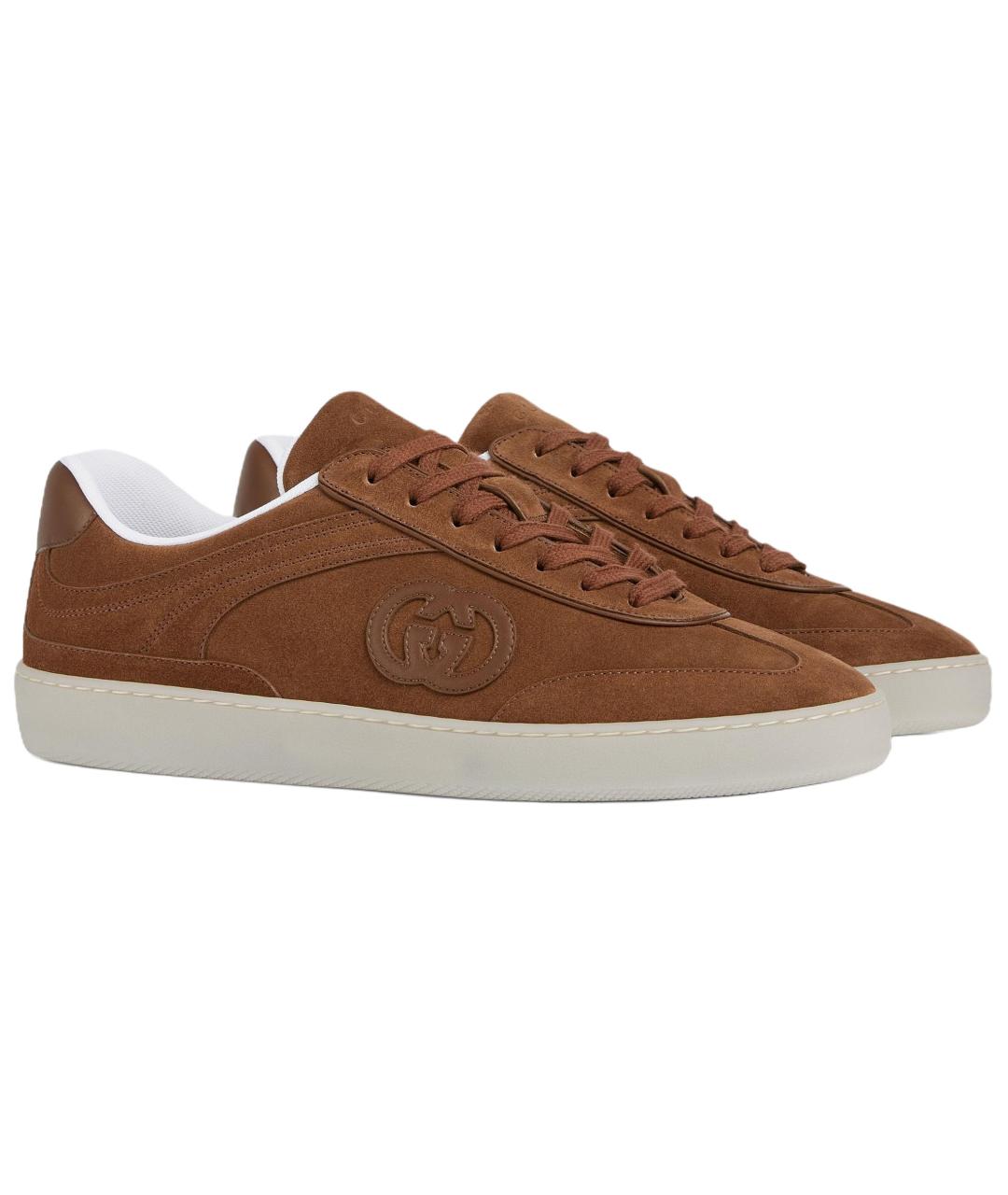 GUCCI Коричневые замшевые низкие кроссовки / кеды, фото 3