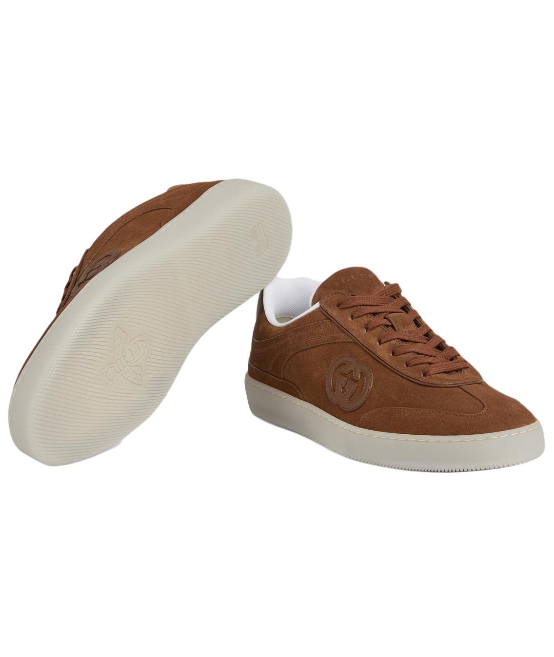 GUCCI Коричневые замшевые низкие кроссовки / кеды, фото 6