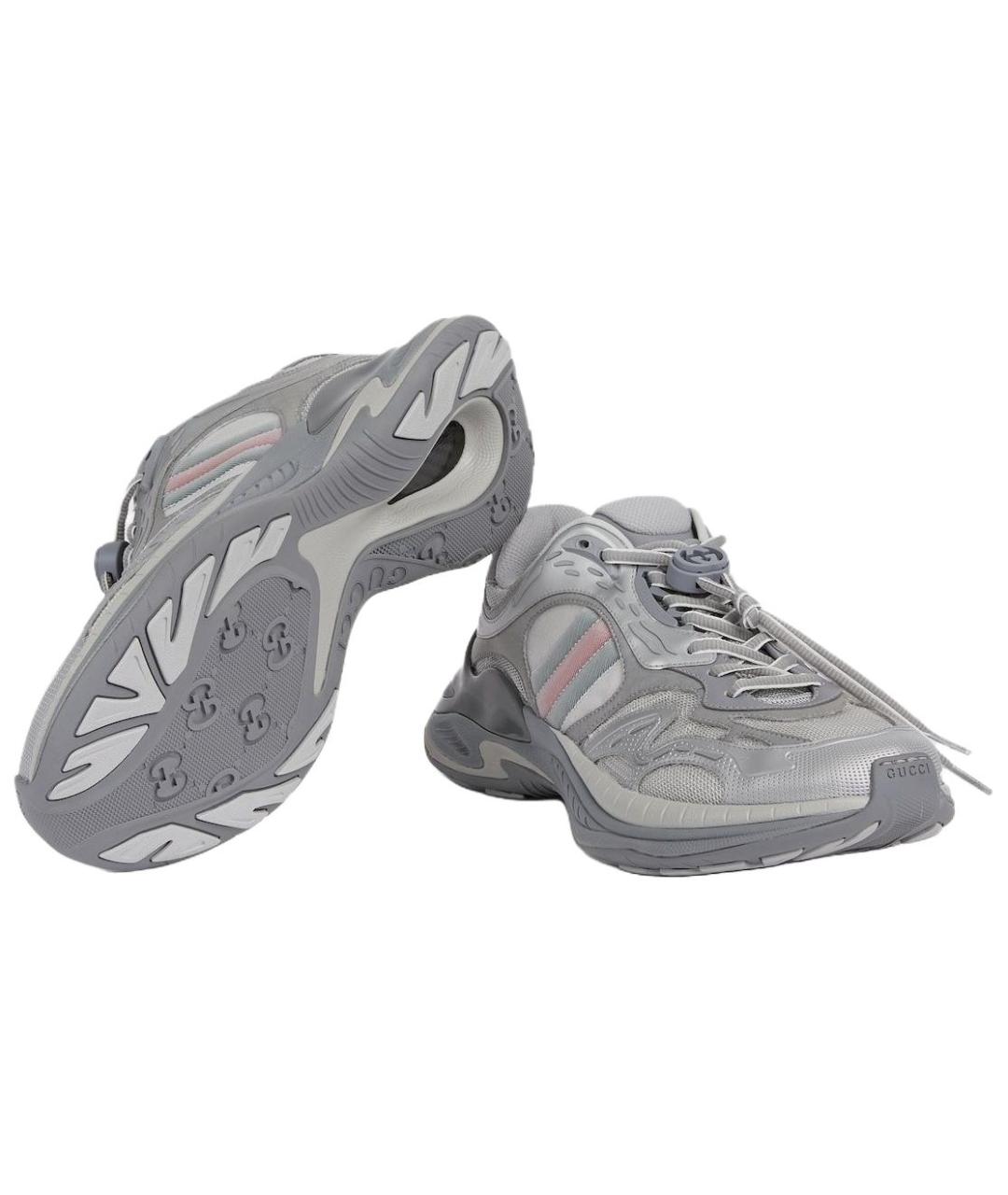 GUCCI Серебряные текстильные низкие кроссовки / кеды, фото 6